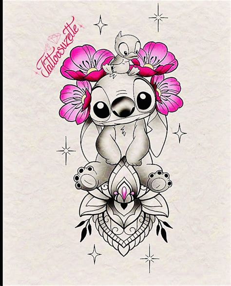 Stitch floral tattoo 🤍🪩 #disney #art #liloandstitch #flowers #ink # ...