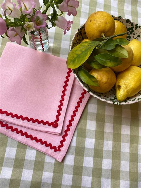 Pink & Red Linen Napkins- Set of 2 - Country Gift Company