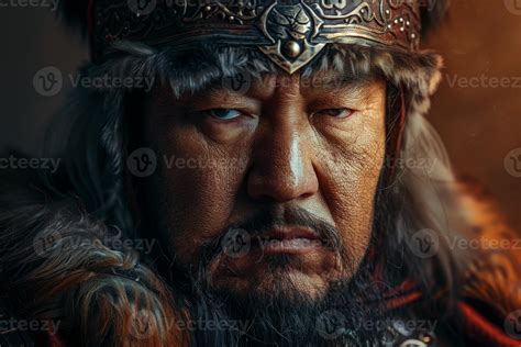AI generated Genghis Khan portrait of a legendary Mongolian warrior and ...