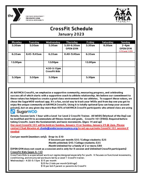 Schedules - Anderson Area YMCA