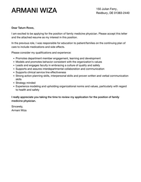 Family Medicine Physician Cover Letter | Velvet Jobs
