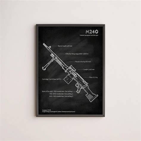 Buy M240 Machine Gun Blueprint Poster | Tactical Military Firearm Wall ...