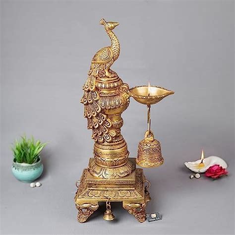 Buy Jaszz Art Brass Peacock Diya (26*20*51 cm and 7.5 kg) Ethnic Design ...