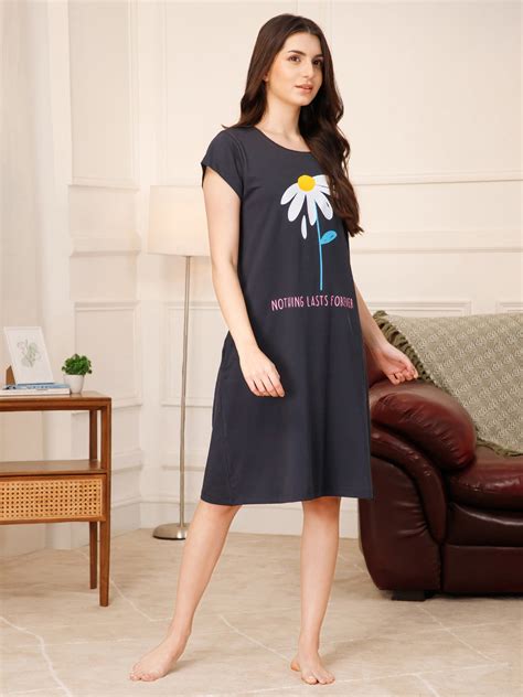 Cotton Chest Quote print Knee Length Night Dress (mm-3104-2)