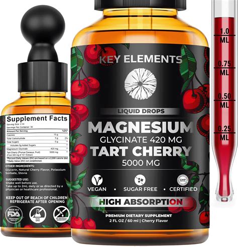 Amazon.com: Liquid Magnesium Glycinate 420 Mg with Natural Tart Cherry Extract 5000 Mg ...