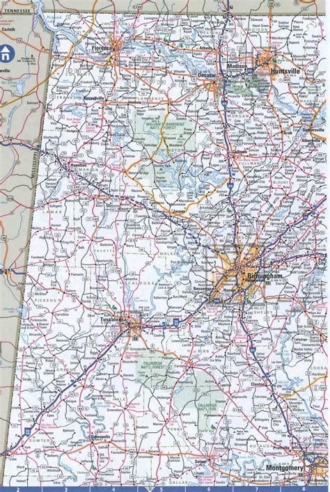 Map of Alabama Northern. Detailed road map of Northern Alabama with ...