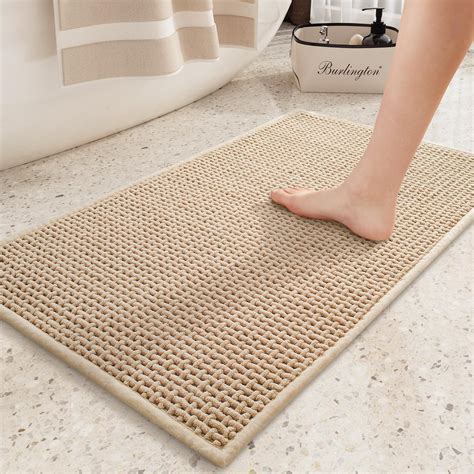 Amazon.com: Color&Geometry Chenille Rubber Backed Beige Bathroom Runner ...