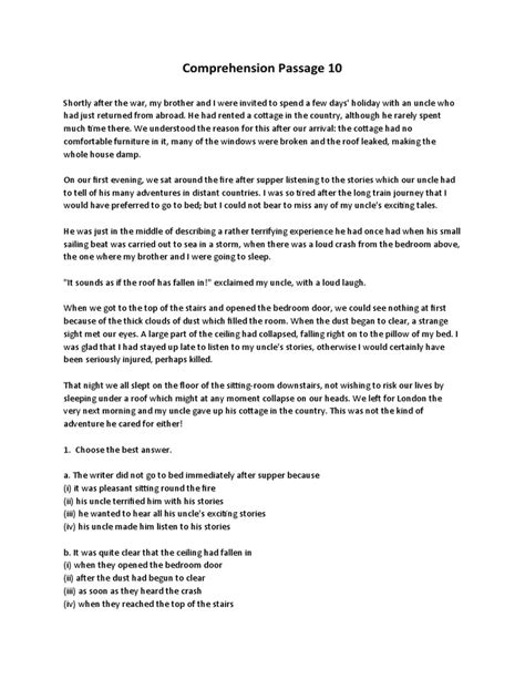 Comprehension Passage Examples 的图像结果