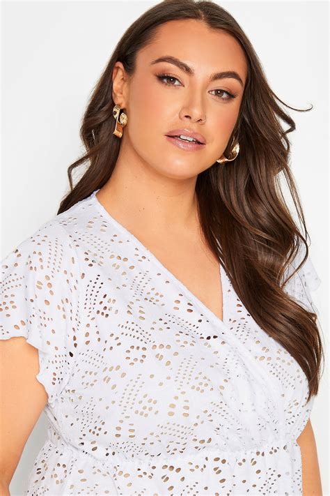 YOURS Curve Plus Size White Broderie Wrap Top | Yours Clothing