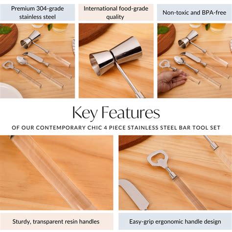 Contemporary Chic 4 Piece Stainless Steel Bar Tool Set Online - Premium ...