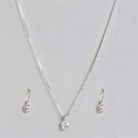 Rhodium Plated Solitaire 925 Sterling Silver Jewelry Set – Zavya