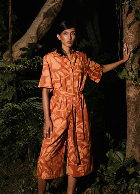 Buy No Nasties Rust Orange Organic Cotton Midi Jumpsuit For Women Online