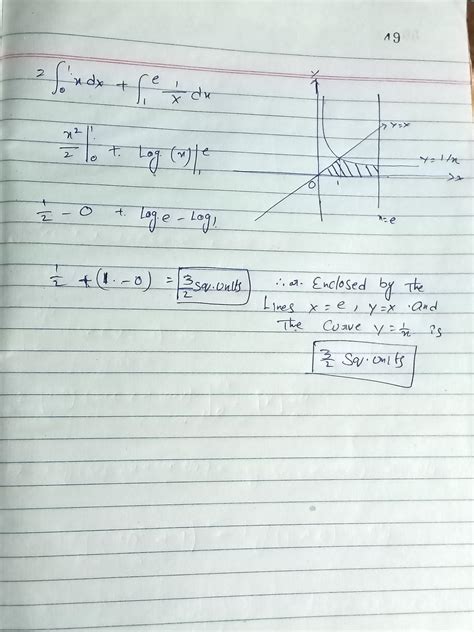 The area of the region enclosed by the curves Y=X, X=e and the positive ...