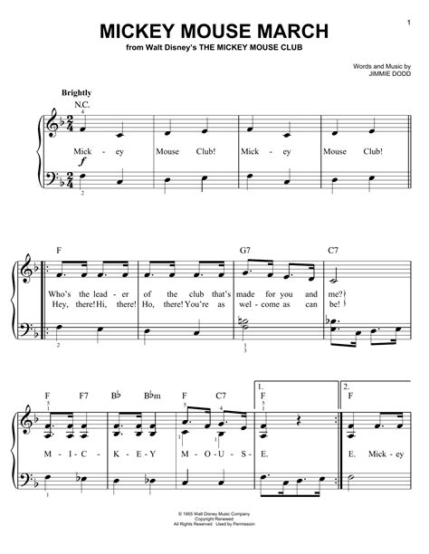 Mickey Mouse March (from The Mickey Mouse Club) by Jimmie Dodd Sheet ...