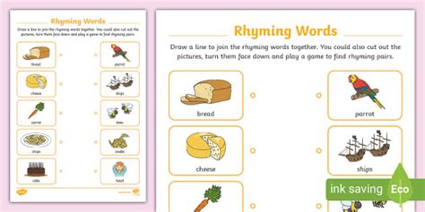 Food Rhyming Words Matching Activity (teacher made) - Twinkl