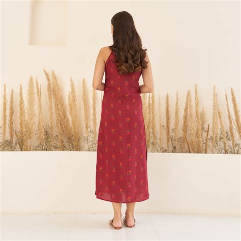 Buy Maroon A-Line Spaghetti Dress with Floral Shrug | Rustorange