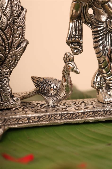 Radha Krishna with Bells and Peacock Frame – Handcrafted German Silver ...