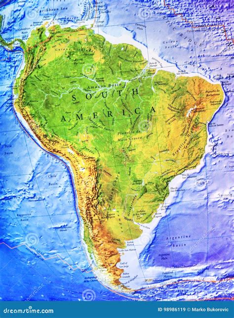 High Detailed South America Physical Map With Labeling Royalty-Free ...