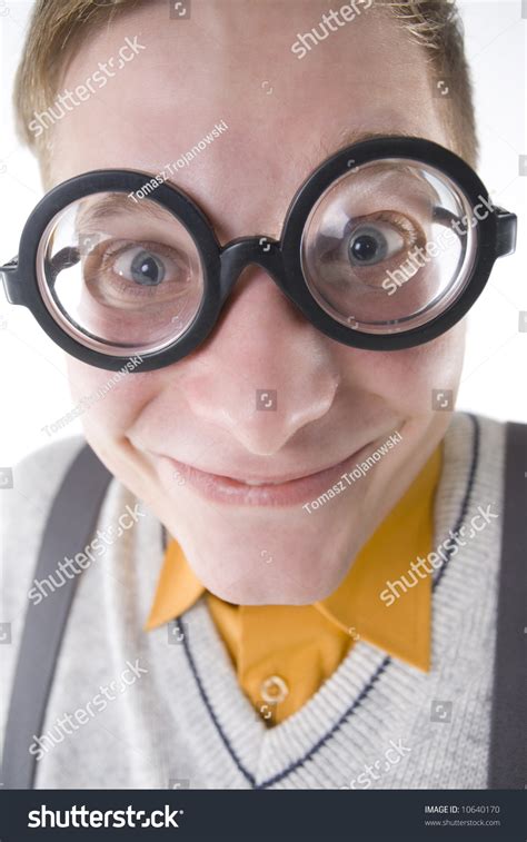 Happy Nerd Funny Glasses Smiling Looking Stock Photo 10640170 ...