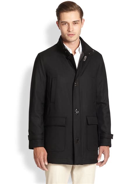 Ferragamo Wool Car Coat in Black for Men | Lyst
