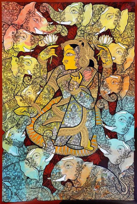 "Lord Vishnu": Yellow Green Acrylic Painting by Ramesh Gorjala ...