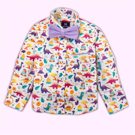 Colorful Dino Purple Bow Tie Shirt