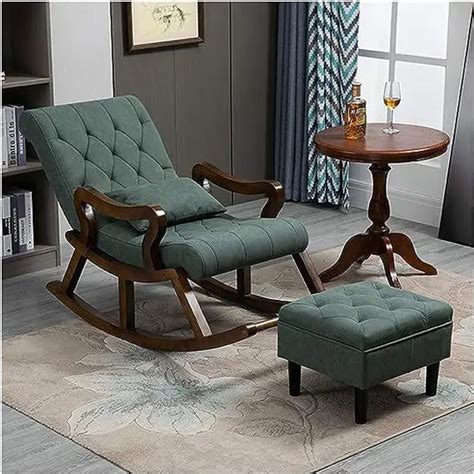 Sheesham Wood Rocking Chair for Living Room with Ottoman (Swed Green ...