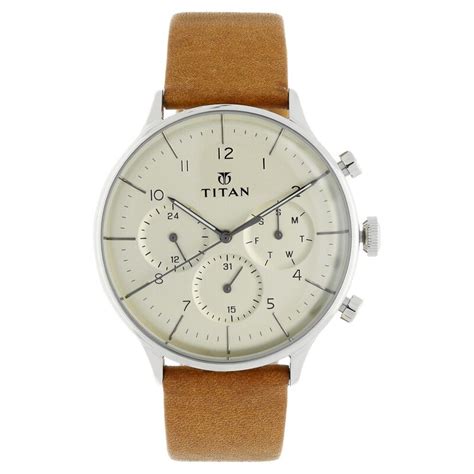 Buy Online Titan Quartz Multifunction Silver Dial Leather Strap Watch ...