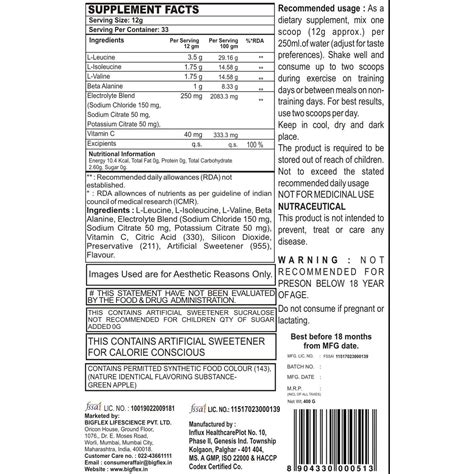 Buy BIGFLEX PRIME BCAA - GREEN APPLE (400 GM) Online & Get Upto 60% OFF ...