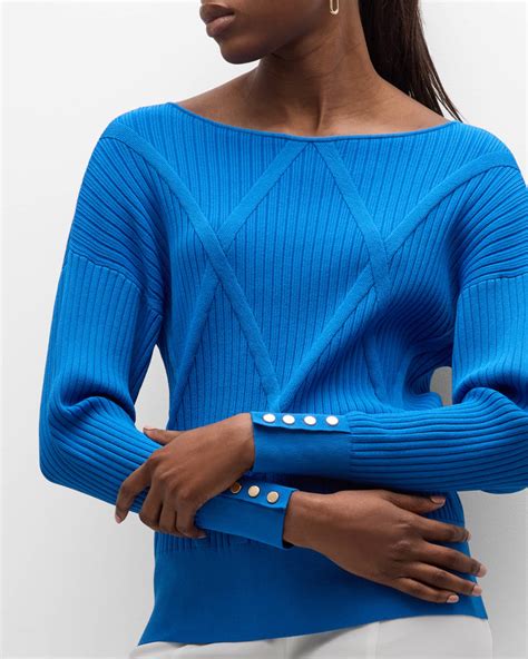 Elie Tahari The Melinda Ribbed Scoop-Neck Sweater | Neiman Marcus
