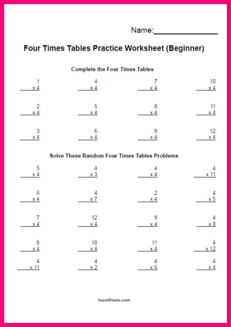 Image result for 4 Times Table Worksheets Printable