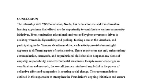 Internship Conclusion Report: YSS Foundation Experience - Studocu