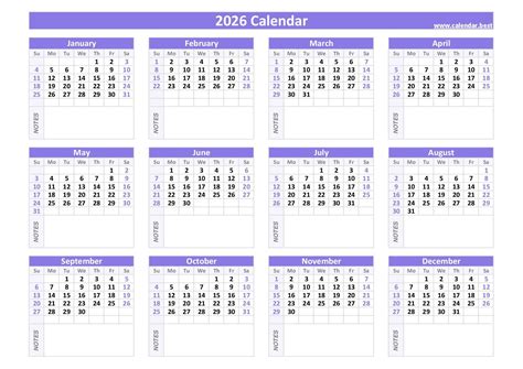Week Calendar 2026 With Week Numbers