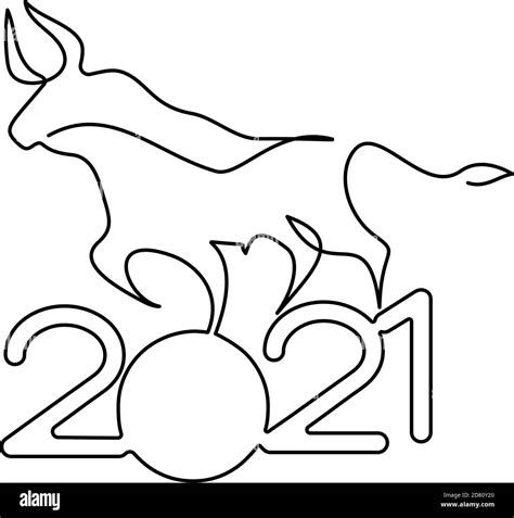 Bull Continuous one line drawing. Chinese New Year 2021 year of the ...
