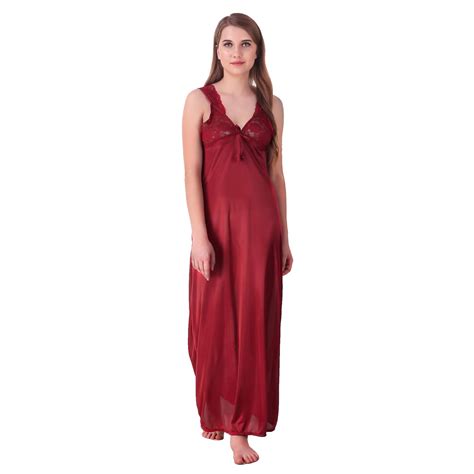 Buy Freely Women's Satin Full Length Nighty Maroon(Size: X-Small) at ...