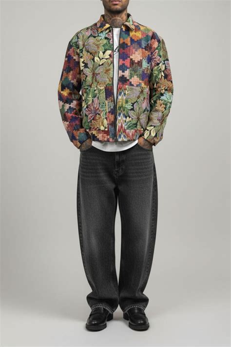 Flowers Are Dope Jacquard Bomber Jacket – Multi-Color Geometric Floral ...
