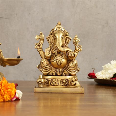 Brass Superfine Lord Ganesha Idol with Ashtavinayaka Carvings - 6.5 ...