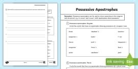 Apostrophe and Contractions Work Sheet