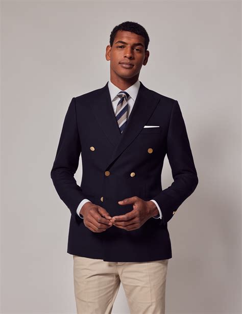 Men’s Navy Wool Double-Breasted Blazer | Hawes & Curtis