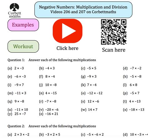 Multiplying and Dividing Negatives Textbook Exercise - Corbettmaths ...