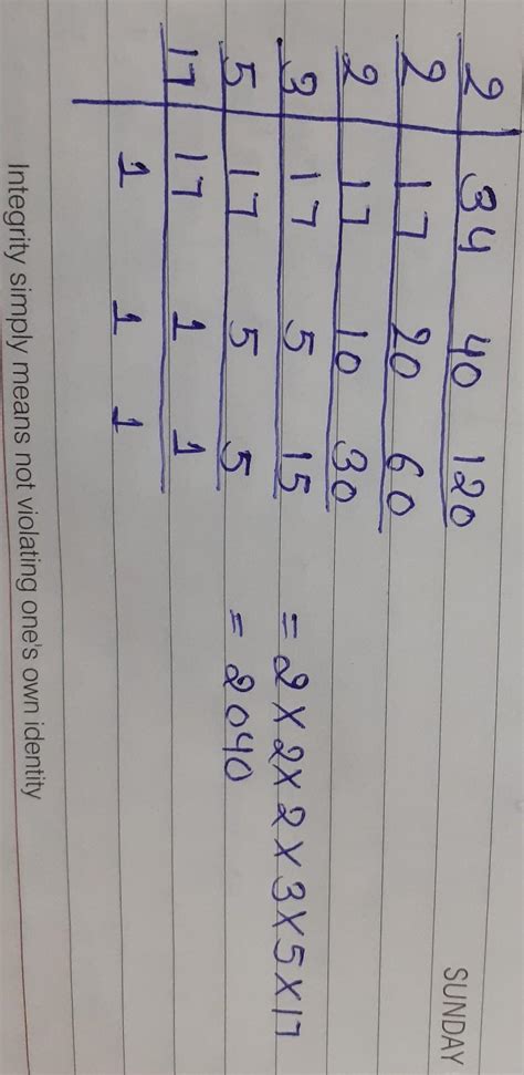find the LCM by using prime factorisation method of 34,40,126 - Brainly.in