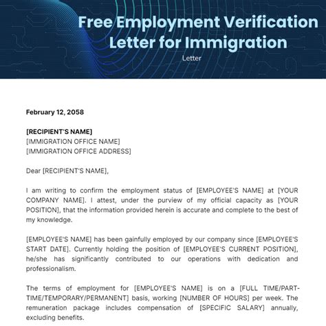 Employment Verification Letter for Immigration Template - Edit Online & Download Example ...