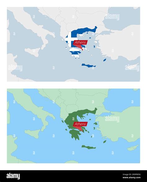 Greece map with pin of country capital. Two types of Greece map with neighboring countries ...