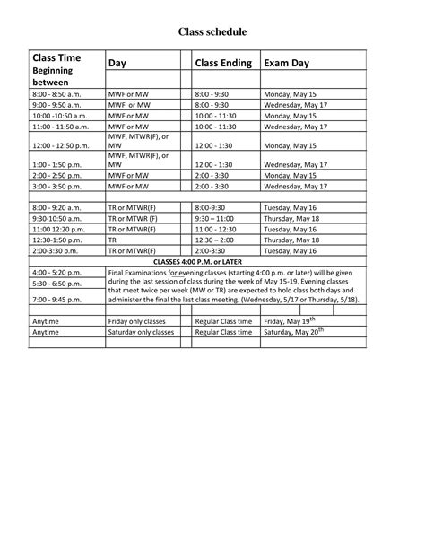 Free Printable Class Schedule Templates [Excel, Word, PDF] College ...