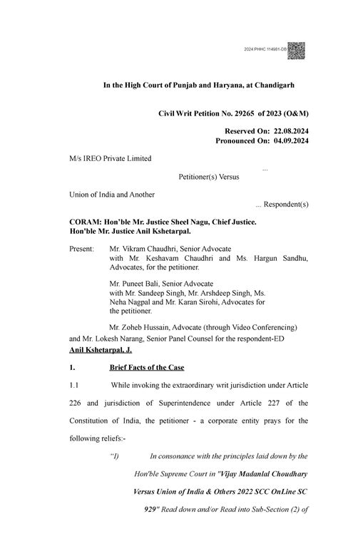CWP 29265 2023 04 09 2024 Final Order - In the High Court of Punjab and ...