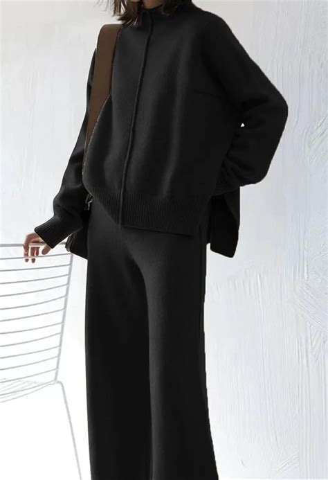 Winter Luxury Women Sweater Tops Wide Leg Pants Set Outfits Slouchy ...
