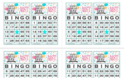 Buy 1200 Printable Bingo Cards, 2 per Page, Large, 41st Birthday ...
