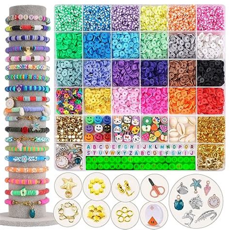 6100 Pieces Clay Beads Bracelet Making Kit 24 Colors Flat Clay Beads ...