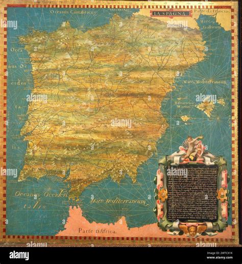 Map of the Iberian peninsula - Hall of Geographical Maps , Florence Palazzo Vecchio, 1500 ...