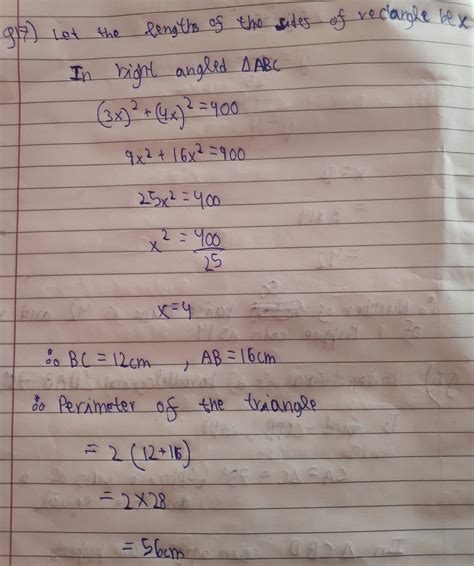 The lengths of one pair of adjacent sides of a rectangle ABCD are in the ratio 3: 4. If one of ...